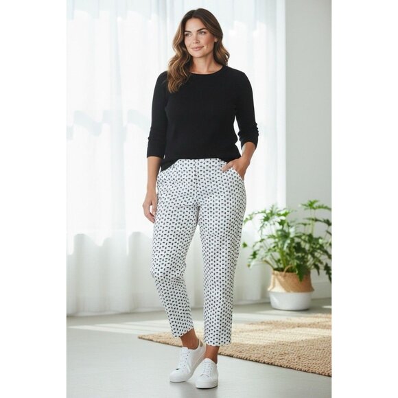 Ann Taylor Petite Pineapple Print Ankle Pants Women 14P White Cropped Stretch - Picture 3 of 6